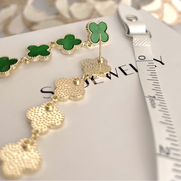 Last 1 🔥 Green Dangle Clover Earrings 925 Sterling Silver - Picture 3 of 8